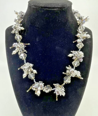 Swarovski Crystals With Natural Grey & White Handcrafted Pearls 17.5” Necklace - Image 1 of 4