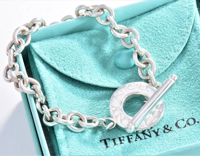 7.75" Tiffany & Co Sterling Silver Toggle Chain Link Charm Bracelet Pouch Lovely - Image 1 of 4