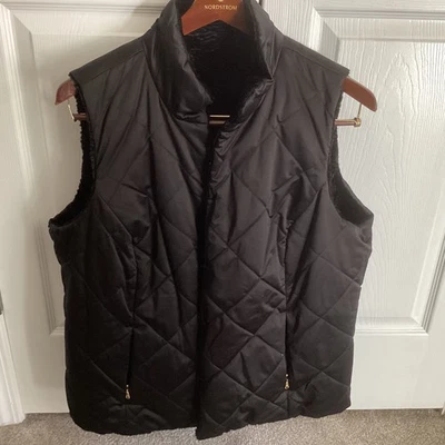 Ralph Lauren Black Faux  Fur Quilted Reversible Pocket  Vest Women's Sz 2X-Nice - Image 1 of 4