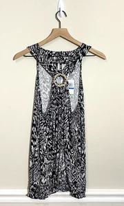 Top sin mangas con cable y calibre XL negro blanco estampado con cuentas detalle de anillo dobladillo elástico - Imagen 1 de 11