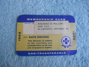 Vintage 1965 Membership Card Automobile Owner's Association Safe Driving. - Bild 1 von 2