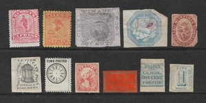 Briefmarken USA: 19. Jahrhundert Lokal-/Trägerausgaben; schöne kleine Gruppe von 11 Diff. - Bild 1 von 1
