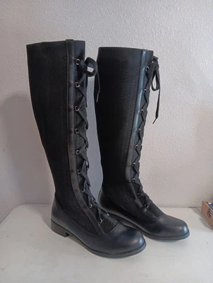 Botas negras de punto hasta la rodilla de 18" para mujer talla 9 Estilo motero con caja original. Nuevo Foto 1 de 4