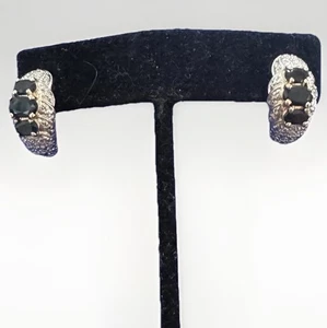 Gold Over Sterling Silver Lab Created Sapphire Hoop Earrings 3/4" Ross Simons - Picture 1 of 13