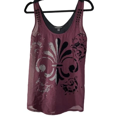 Y2K Rock & Republic Womens S Semi-Sheer Maroon Fleur De Lis Goth Chic Tank - Image 1 of 4