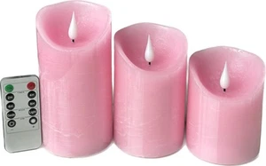 Large Pink Candles Flameless Set 3,Real Wax Pillar Candles Remote and Timer-D... - Picture 1 of 6