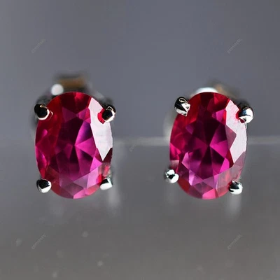 Pendientes Mozambique CERTIFICADOS Rubí Rosa 6x4 mm Corte Ovalado Natural Piedras Preciosas Raras Foto 1 de 4