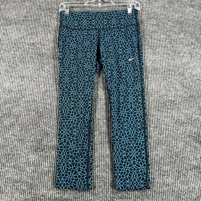 Pantalones de correr Nike Dri-FIT para mujer pequeños azules con estampado geométrico detalles reflectantes Foto 1 de 4