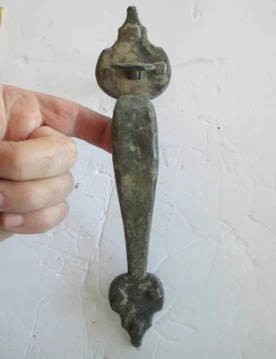 Vintage Ornate Nickel Front Door Handle Thumb Latch Pull Brutalist MCM       B71 - Image 1 of 4