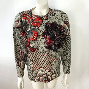 Eminent Medium Beaded Sequin Lambswool Padded Crew Pullover Sweater Ivory HRJ - Bild 1 von 11