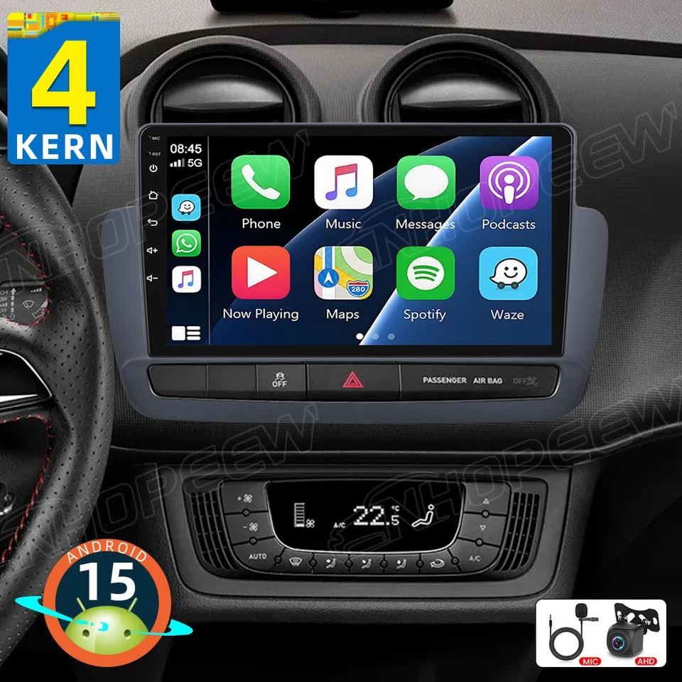 NHOPEEW Für Seat Ibiza IV 6J 2009-2013 2+64GB Android 15 Autoradio CarPlay GPS Navi Wifi