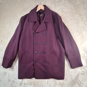 Joseph Abboud Coat Mens 2XL Maroon Wool Blend Peacoat Double Breasted Modern Fit - Picture 1 of 12