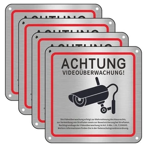 4 Stück Achtung Videoüberwachung Schild, Schild Kameraüberwachung Aluminium 15 - Bild 1 von 6