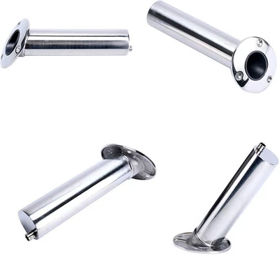 4 Pack 30 Degree Flush Mount Fishing Rod Pole Holder w Drain 316 Stainless Steel - Image 1 of 4