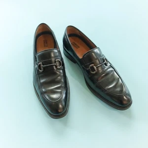 Mocasines Johnston & Murphy punta almendra negra plateados Horsebit para hombre talla 10,5 - Imagen 1 de 9