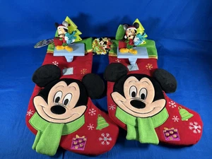 2 Disney Store Mickey Mouse 3D Christmas Stockings and Stocking Holders - Picture 1 of 9
