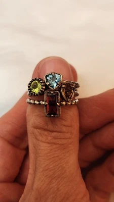 Juego de 4 anillos de piedras preciosas apilables de plata de ley 925 o PAZ talla 7 Foto 1 de 4