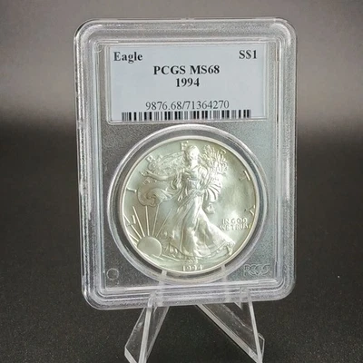 American Silver Eagle 1994 tipo 1 oz. Moneda escasa de plata fina 999 de 4,2 millones acuñada  Foto 1 de 4