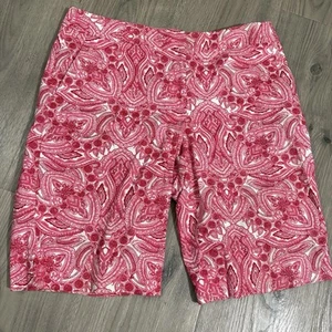 Talbots Pink White Paisley Chino Shorts Sz 6 Stretch Mid-Rise Preppy Nautical - Picture 1 of 6