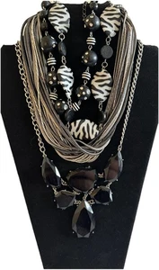 VINTAGE KIAM FAMILY LIA SOPHIA MULTI KETTEN 3 HALSKETTEN STRASS SILBER SCHWARZ - Bild 1 von 5