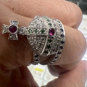 Vivienne Silver Mini Orb Ring White CZ Bling Red CZ On The Cross - Picture 1 of 12