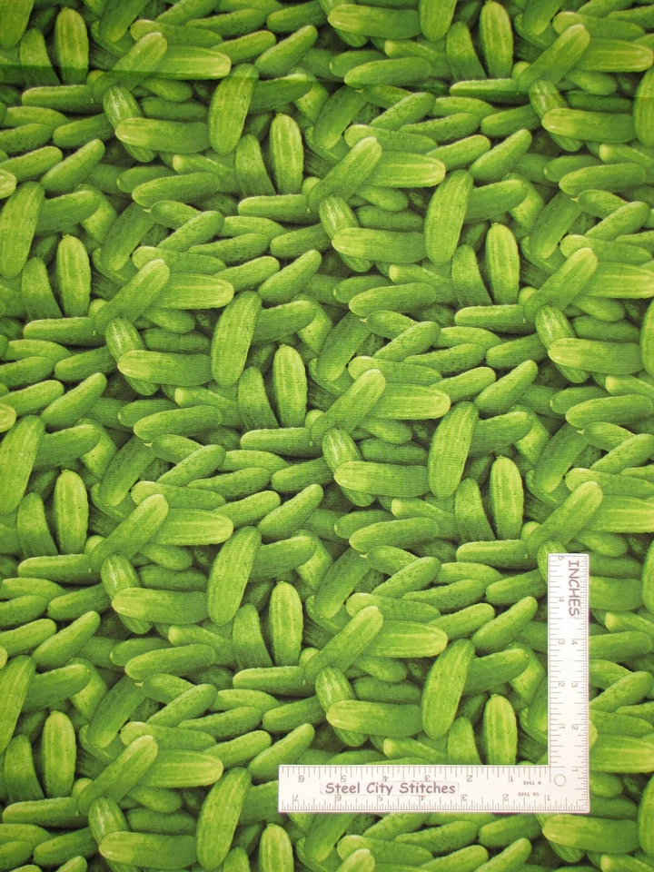 Tela encurtida 1,1 yardas encurtidos verdes comida cocina algodón Elizabeth's Studio Foto 1 de 1