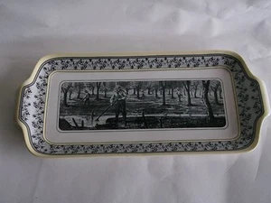 DESIGNPAC INC. Bread Serving Plate Tray VINTAGE Rectangular ANTIQUE Men in Field - Picture 1 of 12