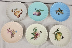 ROCHARD LIMOGES FRANCE Vintage Salad Plates 6 FRUIT BUTTERFLY INSPIRED DESIGNS - Picture 1 of 12