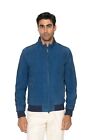 5500$ Isaia Napoli Blue Bomber Jacket Coat 100% Leather Suede Print