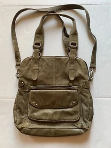 Bolso de Hombro Hobo de Cuero Cepillado Perlina Cartera Verde Oliva Cremallera Grande - Imagen 1 de 10