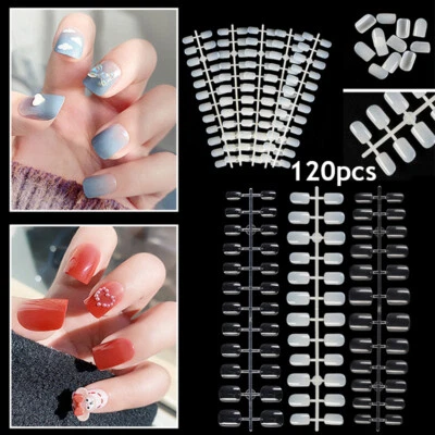 120X Fake Nails Nails Extension Natural Short Square Nails Nail Tips Transparent - Image 1 of 4