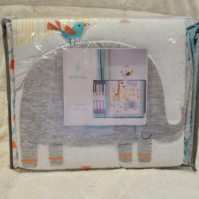 Juego de cuna Lullaby Lane 3 piezas elefante jirafa edredón cuna sábana cuna falda N Foto 1 de 4