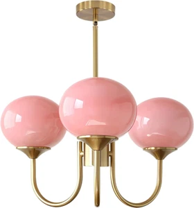 Modern Pink Sputnik Chandelier Brushed Gold Globe Sputnik Light Fixture 3 Light  - Bild 1 von 9