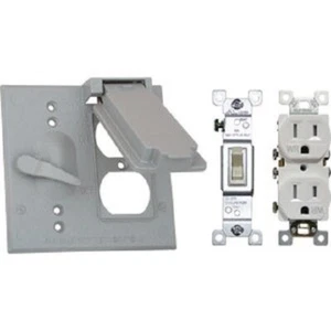 8-Southwire 2-Gang Gray Weatherproof Cover W/5A Switch & Duplex WRTR Receptacle - Picture 1 of 1