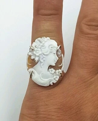 ANELLO IN ARGENTO 925% CON CAMMEO SARDONICO , ANELLO DONNA , ANELLO CON CAMEO   - Immagine 1 di 4