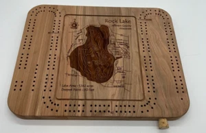 NEW Wooden Cribbage Board Game 12” X 9.5” - Rock Lake, Wisconsin - Lake Art - Picture 1 of 4