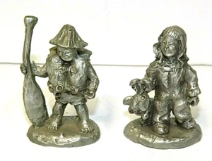 Drury Studio Pewter Figures Boy with Lifejacket & Girl with Stuffed Rabbit Lot - Picture 1 of 7