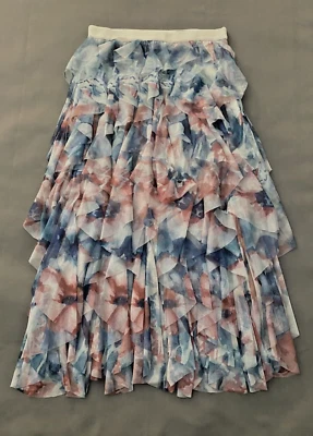 Falda Midi Anthropologie Cheri Volantes Multicolor Floral Tul Cintura Elástica Nueva con Etiquetas Foto 1 de 4