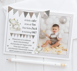 Personalised Elephant Photo Birthday Invitations Elephant Party Invites x10 - Picture 1 of 2