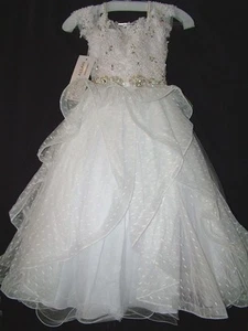 Perfect Angels Little Girls' Beaded Tiered All White Pageant/Flower Gown Dress  - Picture 1 of 12