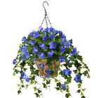Artificial Vine Silk Petunia Flowers,Hanging Plant In Basket, Coconut Lining Bas