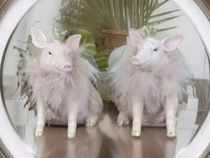 Dekorative Skulpturen Schwein mit Krone und Feder Pink Schweinchen Dekofiguren - Bild 1 von 4