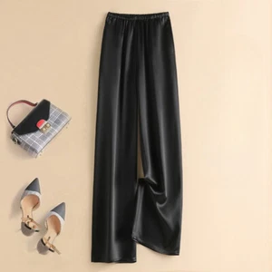 Satin Faux Silk Lady Trousers Pants High Waist Casual Formal Silky Soft Classic - Picture 1 of 10