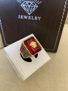 Medusa Head Ruby Ring With Cubic Zirconia, 18k Gold Filled - Picture 1 of 7