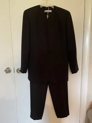 Travis Ayers (TA) Mujer Pantalones 3 Piezas Traje Negro con Rayas Plateadas Talla 6 Foto 1 de 4