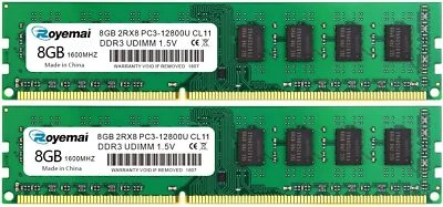 16GB 2x8GB DDR3 1600MHz PC3-12800 UDIMM 1.5V Desktop RAM Memory Modules - Image 1 of 4