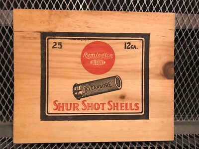 DE COLECCIÓN REMINGTON SHUR SHOT Sureshot Kleanbore Caja de munición de madera Caja Extremo SIGNO Foto 1 de 4