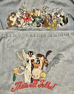 1992-93 Acme Looney Tunes Denim Shirts Size XL Embroidered Double Sided - Picture 1 of 20