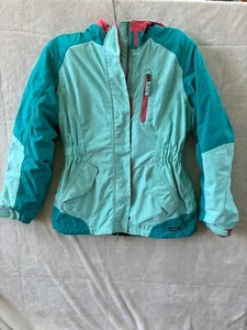 Lands’ End Coat Hooded Fleece Lined Youth Size L 14 Two Toned Aqua Grow A Long - Picture 1 of 9