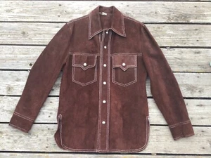 Vtg 70s Roughout Brown GENUINE Leather & Suede Western Shirt/Jacket Mens sz 38 - Picture 1 of 7